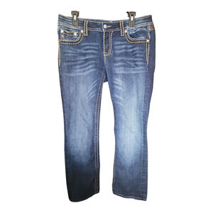 Miss Me Signature Bootcut Jeans size 32 dark wash with gold stitching